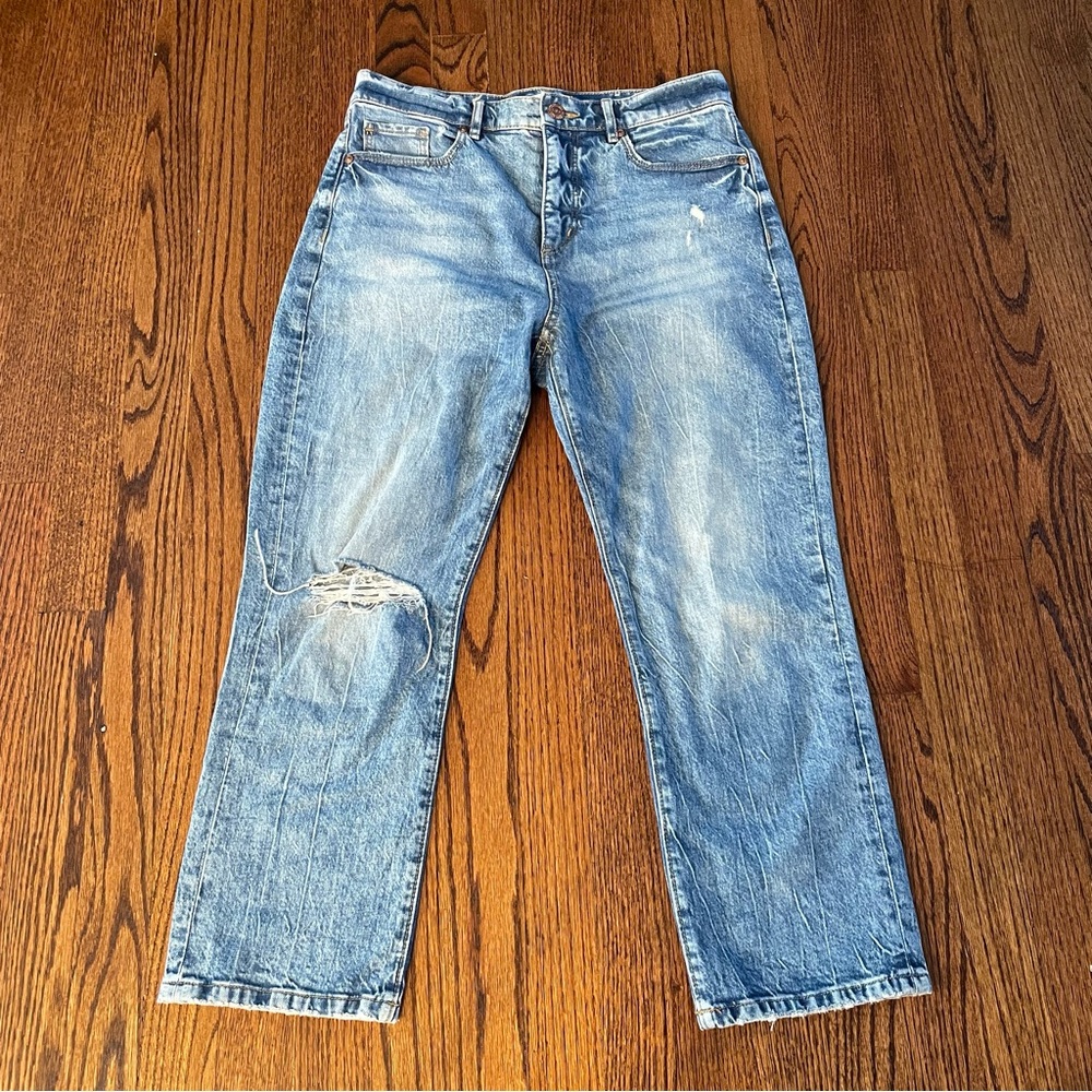 LOFT High Waist Straight Cropped Ripped Jean